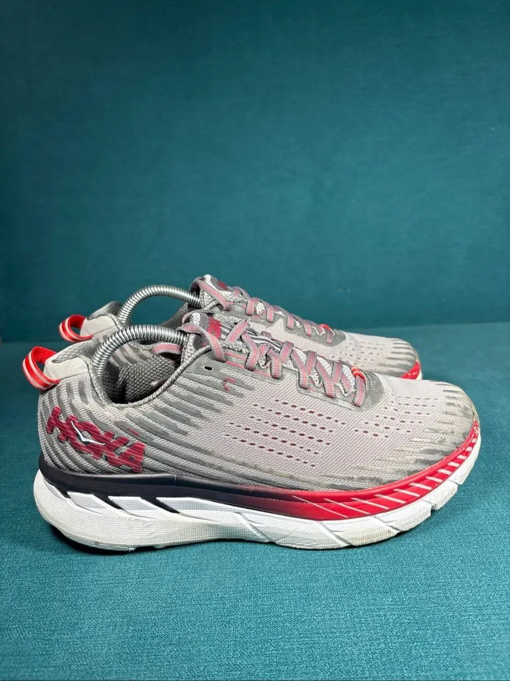 Hoka One One Clifton 5 All Steel Grey Burgundy Men's Size 9.5 Shoes 1093755 ASGY